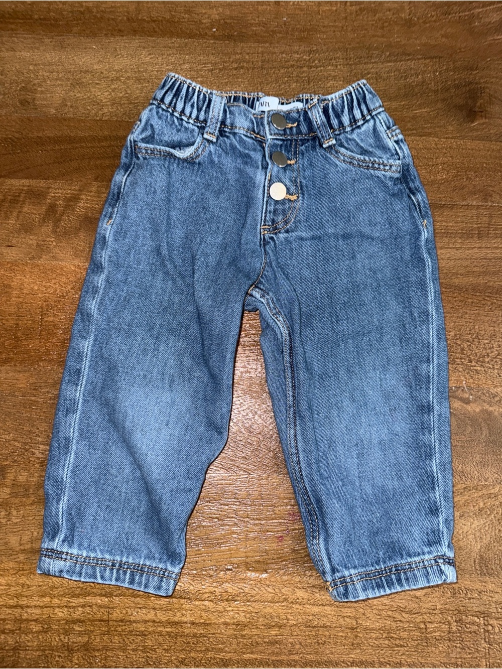 Zara Kids Blue Elastic Waist Button-Front Jeans